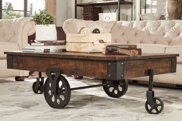 工業車輪深褐色-咖啡桌情境照